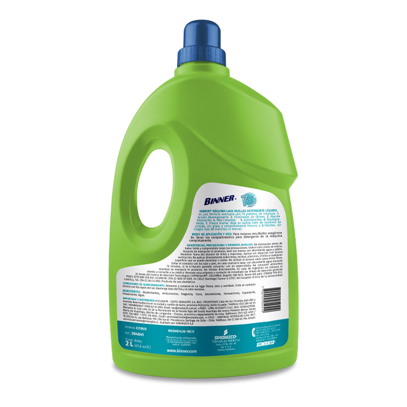 DETERGENTE LÍQUIDO LAVAVAJILLAS BINNER 2 LT 4