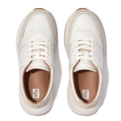 F-MODE Zapatillas Flatform de Cuero/Gamuza - Blanco Urbano