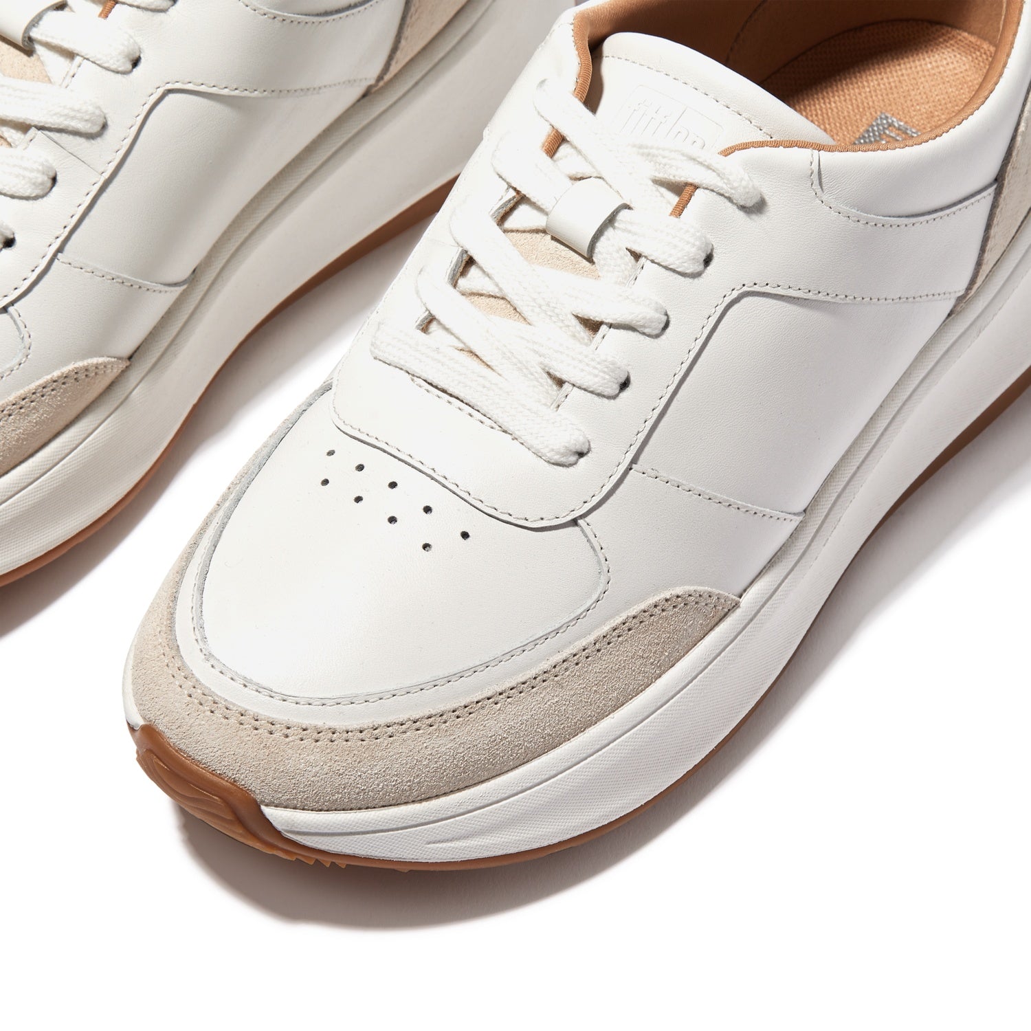F-MODE Zapatillas Flatform de Cuero/Gamuza - Blanco Urbano