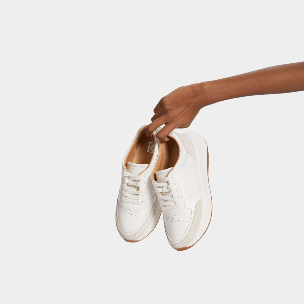F-MODE Zapatillas Flatform de Cuero/Gamuza - Blanco Urbano
