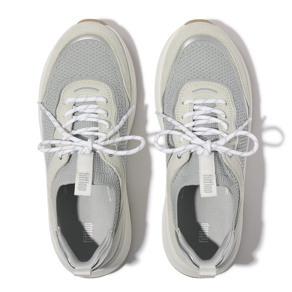 F-MODE  Zapatillas Flatform de Gamuza/Punto con Cordones - Blanco Urbano/Gris