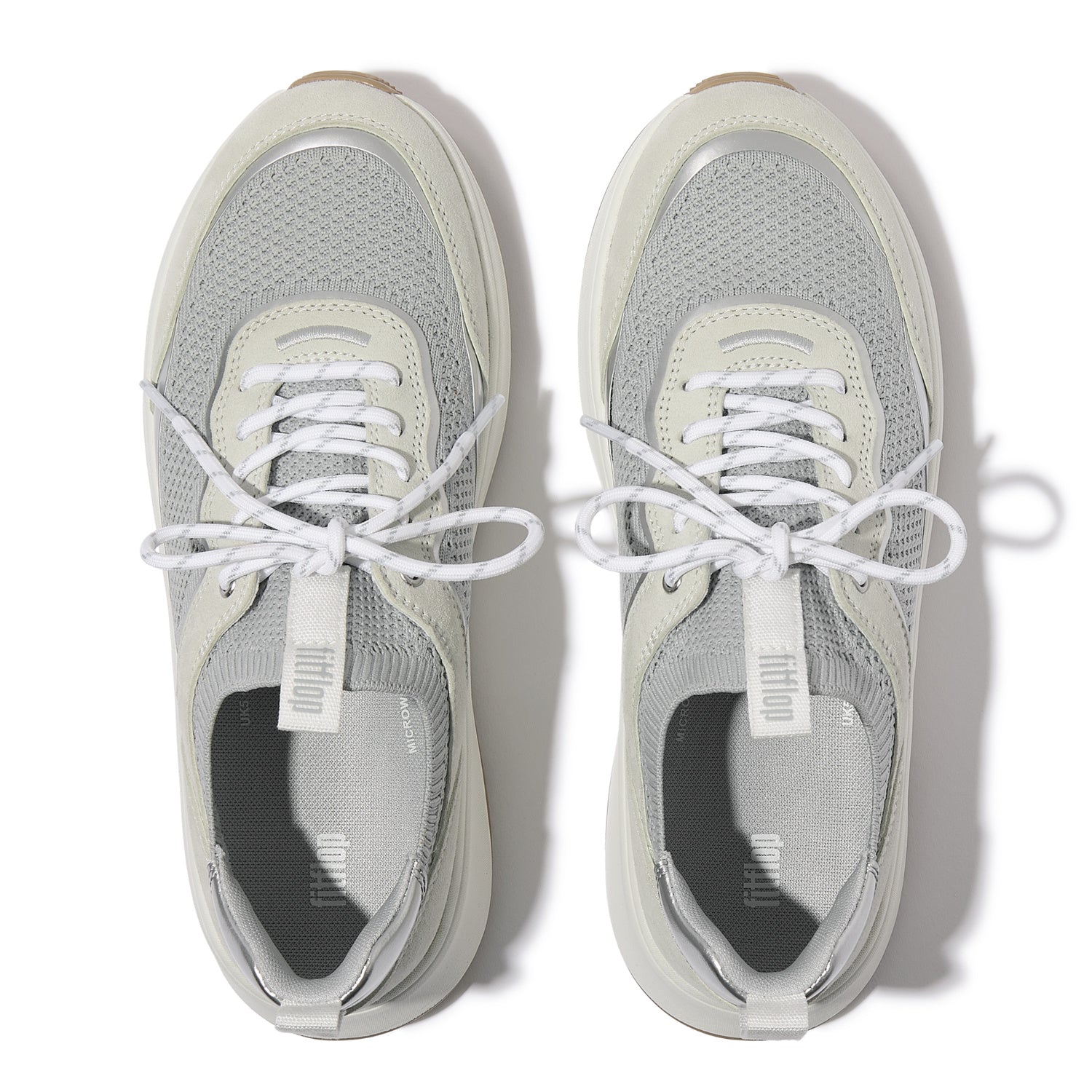 F-MODE  Zapatillas Flatform de Gamuza/Punto con Cordones - Blanco Urbano/Gris