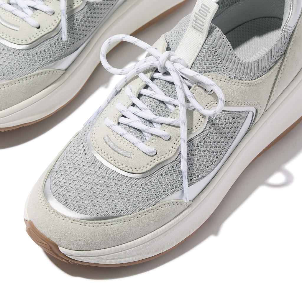 F-MODE  Zapatillas Flatform de Gamuza/Punto con Cordones - Blanco Urbano/Gris