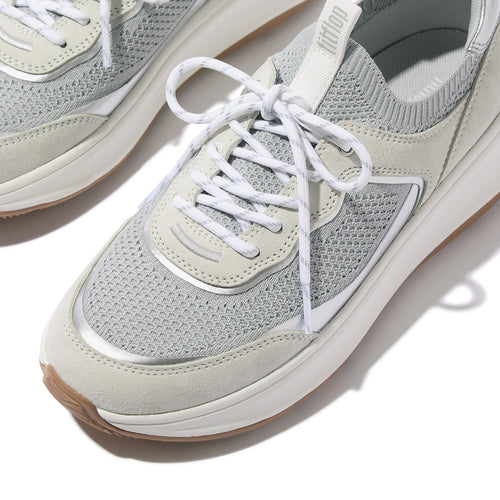 F-MODE  Zapatillas Flatform de Gamuza/Punto con Cordones - Blanco Urbano/Gris