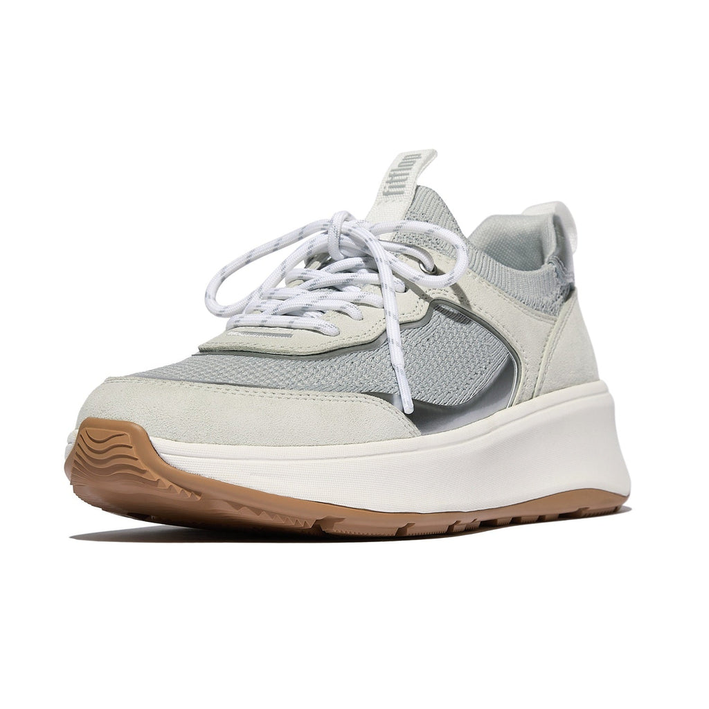 F-MODE  Zapatillas Flatform de Gamuza/Punto con Cordones - Blanco Urbano/Gris
